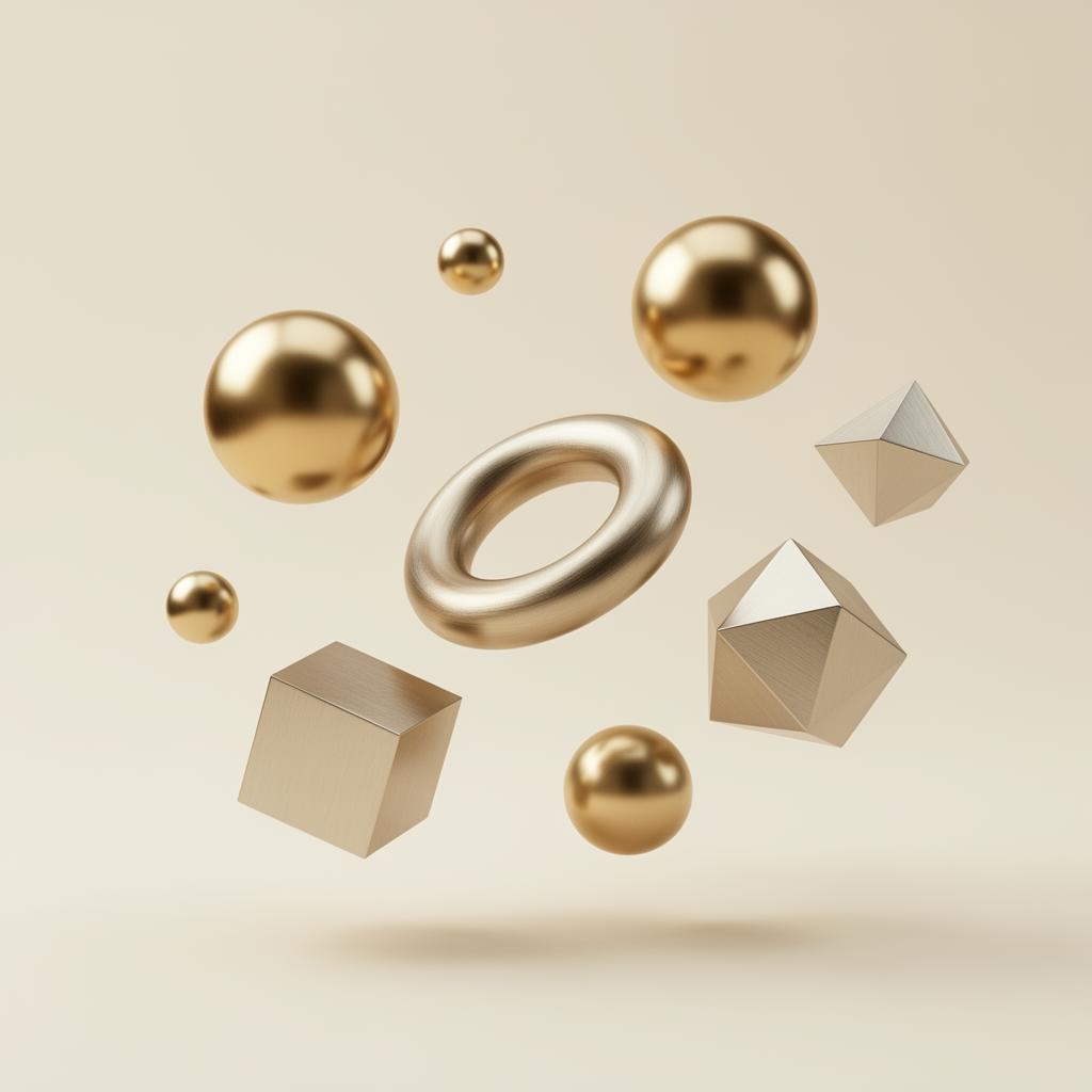 Floating gold geometric shapes representing service variety
